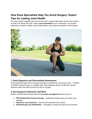 How Knee Specialists Help You Avoid Surgery