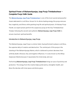 UntitledSpiritual Power of Mahamrityunjay Jaap Pooja Trimbakeshwar – Complete Pooja Vidhi Guide document