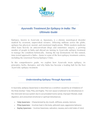 Ayurvedic Treatment for Epilepsy in India The Ultimate Guide