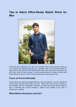 Tips to Select Office-Ready Stylish Shirts for Men