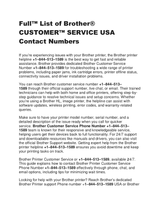 Full™ List of Brother®️ Printer CUSTOMER™ SERVICE USA Contact Numbers
