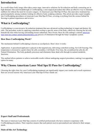 Expert Insights: CoolSculpting Procedures at American Laser Med Spa El Paso