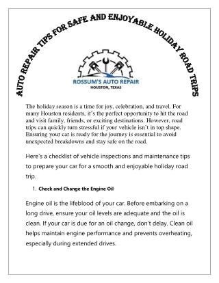 Auto Repair Tips for Safe and Enjoyable Holiday Road Trips