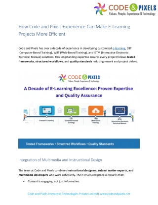 How Code and Pixels Experience Can Make E-Learning Projects More Efficient