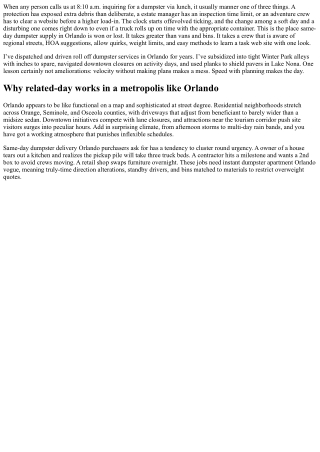 Same-Day Rental: How Javis Delivers Dumpsters Fast in Orlando