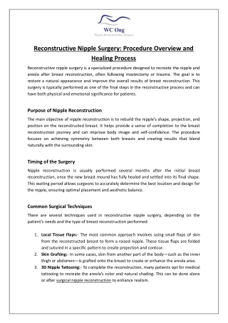 Reconstructive Nipple Surgery Procedure Overview and Healing Process