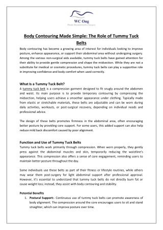 Body Contouring Made Simple The Role of Tummy Tuck Belts