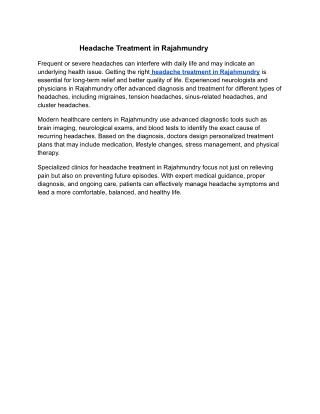 Headache Treatment in Rajahmundry