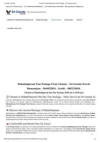 Chennai To Mahabalipuram Tour Package - Sri Garuda Travels