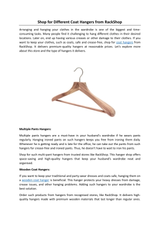 Shop for Different Coat Hangers from RackShop