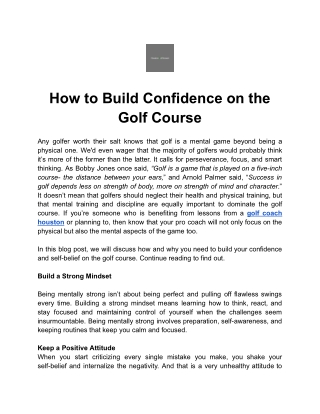 How to Build Confidence on the Golf Course