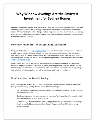 Why Window Awnings Are the Smartest Investment for Sydney Homes