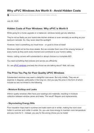 Why uPVC Windows Are Worth It: Avoid Hidden Costs