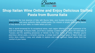 Shop Italian Wine Online and Enjoy Delicious Stuffed Pasta from Buona Italia