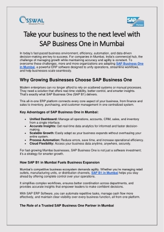 Take your business to the next level with SAP Business One in Mumbai