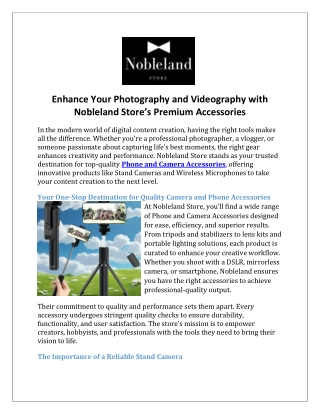 Enhance Your Photography and Videography with Nobleland Store’s Premium Accessories
