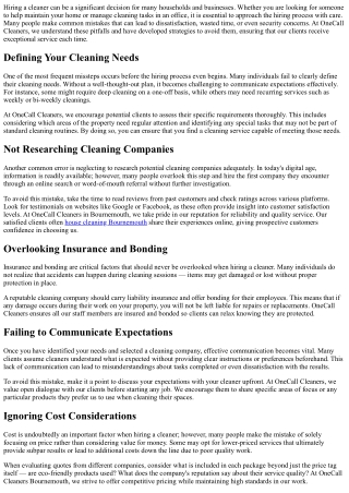 Top Mistakes People Make When Hiring a Cleaner and How We Avoid Them.