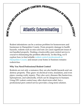 How to Find Reliable Rodent Control Professionals in Hampshire County