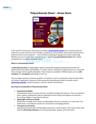 Polycarbonate Sheet – Arona Store