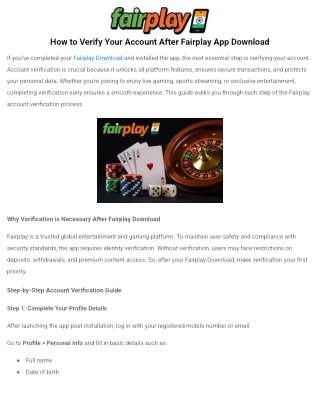 How to Verify Your Account After Fairplay App Download