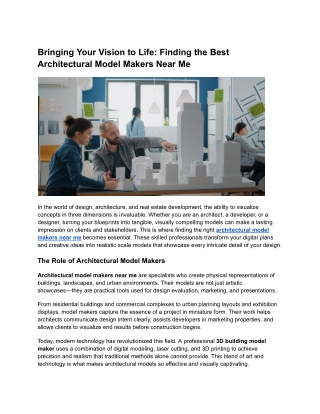 Architectural Model Makers Near Me for Real Estate and Urban Projects