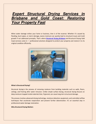 Expert Structural Drying Services in Brisbane and Gold Coast: Restoring Your Pro