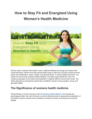 How to Stay Fit and Energized Using Women’s Health Medicine