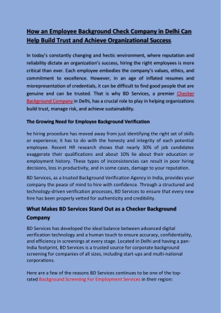 How an Employee Background Check Company in Delhi Can Help Build Trust and Achie