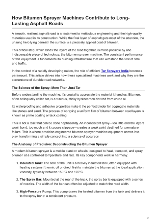 How Bitumen Sprayer Machines Contribute to Long-Lasting Asphalt Roads