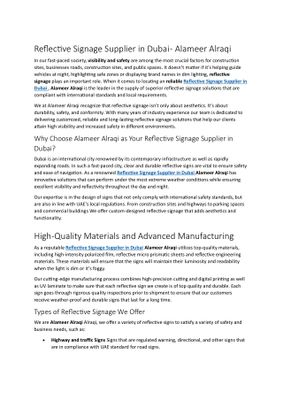 Reflective Signage Supplier in Dubai - Alameer Alraqi