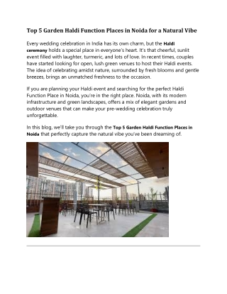 Top 5 Garden Haldi Function Places in Noida for a Natural Vibe