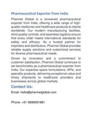 Pharmaceutical Exporter from India