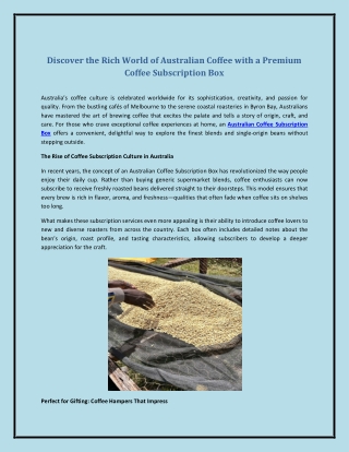 Discover the Rich World of Australian Coffee with a Premium Coffee Subscription