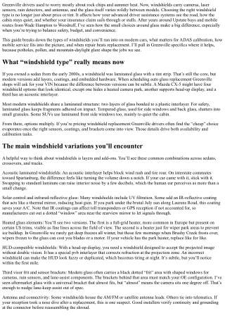 Auto Glass Replacement Greenville: Windshield Types for Modern Cars