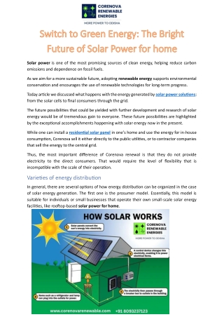 Switch to Green Energy- The Bright Future of Solar Power for home