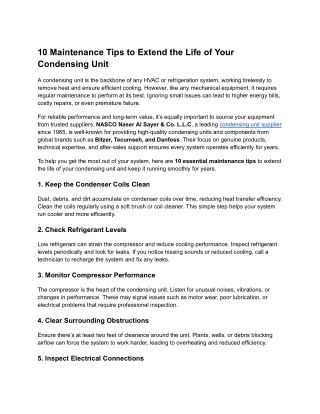 10 Maintenance Tips to Extend the Life of Your Condensing Unit