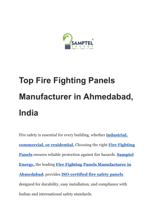 Top Fire Fighting Panels Manufacturer in Ahmedabad, India