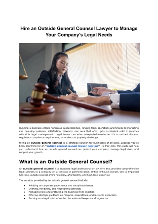 Hire an Outside General Counsel Lawyer to Manage Your Company’s Legal Needs
