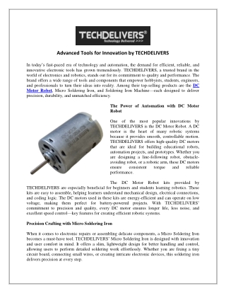 Advanced Tools for Innovation by TECHDELIVERS