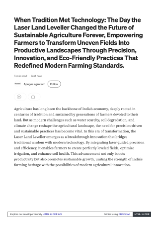 Building Productive Farms Using Laser Land Leveller Methods