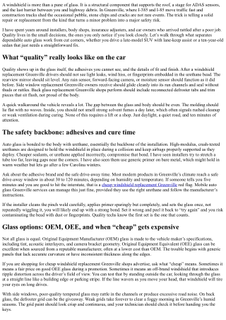 Greenville Auto Glass Replacement: How to Spot Quality Work