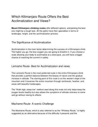 kilitrip pdf Which Kilimanjaro Route Offers the Best Acclimatization and Views
