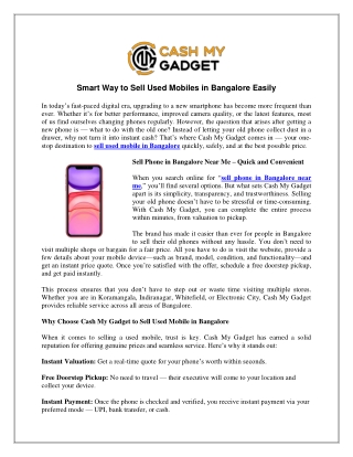 Smart Way to Sell Used Mobiles in Bangalore Easily