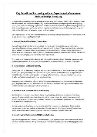 Key Benefits of Partnering with an Experienced E-Commerce Website Design Company