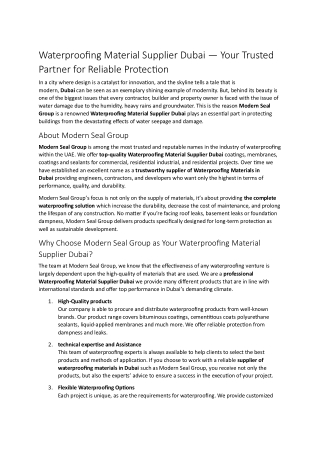 Waterproofing Material Supplier Dubai — Your Trusted Partner for Reliable Protec