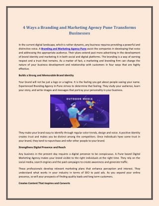 4 Ways a Branding and Marketing Agency Pune Transforms Businesses