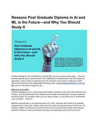 Reasons Post Graduate Diploma in AI and ML is the Future—and Why You Should Stud