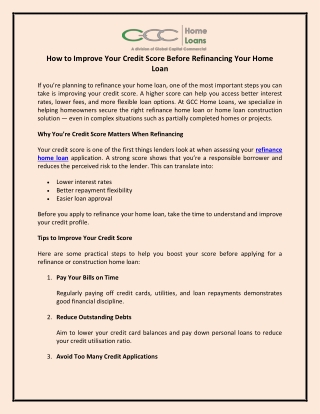 How to Improve Your Credit Score Before Refinancing Your Home Loan