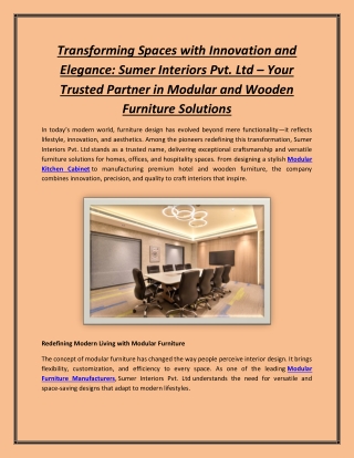 Transforming Spaces with Innovation and Elegance: Sumer Interiors Pvt. Ltd – You