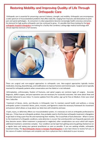 Restoring Mobility and Improving Quality of Life Through Orthopedic Care